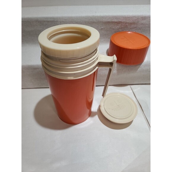 Vintage 3pc Orange Thermos Pint Size Handled Model #7202 King Seeley Hot Cold - Picture 4 of 10